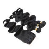 3 Bundle Deals With 4*4 Transparent Closure Body Wave Virgin Human Hair Natural Black - AdiraExclusive