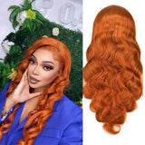 #350 Orange Ginger  13x4  Transparent Frontal Lace Wig Body Wave Color Wig - AdiraExclusive