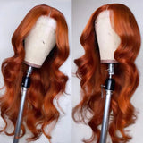 #350 Orange Ginger  13x4  Transparent Frontal Lace Wig Body Wave Color Wig - AdiraExclusive