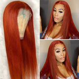 #350 Orange Ginger  13x4  Transparent Frontal Lace Wig Straight Color Wig - AdiraExclusive