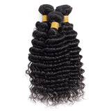 3 Bundle Deals With 4*4 Transparent  Closure Deep Wave Virgin Human Hair Natural Black - AdiraExclusive