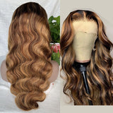 #4/27  Highlight Honey Blonde 13x4  Transparent Frontal Lace Wig Body Wave Color Wig - AdiraExclusive