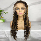 #4/27  Highlight Honey Blonde 13x4  Transparent Frontal Lace Wig Deep Wave Color Wig - AdiraExclusive