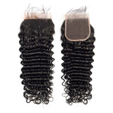 3 Bundle Deals With 4*4 Transparent  Closure Deep Wave Virgin Human Hair Natural Black - AdiraExclusive