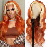 Blond Front/Orange Back 613/#350 Highlight  13x4  Transparent Frontal Lace Wig Body Wave Color Wig - AdiraExclusive