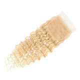 #613 Deep Wave 4x4 Human Hair Blonde Transparent Closure - AdiraExclusive