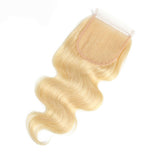 #613 Body Wave 4x4 Human Hair Blonde Transparent Closure - AdiraExclusive