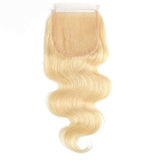 #613 Body Wave 4x4 Human Hair Blonde Transparent Closure - AdiraExclusive