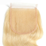 #613 Body Wave 4x4 Human Hair Blonde Transparent Closure - AdiraExclusive