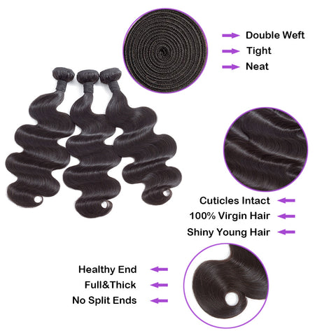 3 Bundle Deals Body Wave Virgin Human Hair Natural Black - AdiraExclusive