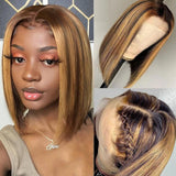 #4/27 highlight straight bob style 4x4 closure