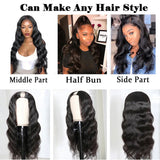 Body Wave #1B Natural Black U Part Wigs 100% Virgin Human Hair 180% Density - AdiraExclusive