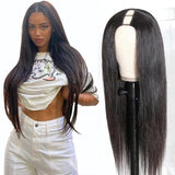 Straight #1B Natural Black U Part Wigs 100% Virgin Human Hair 180% Density