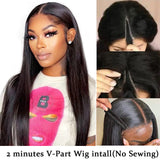 Straight #1B Natural Black V Part Wigs 100% Virgin Human Hair 180% Density - AdiraExclusive