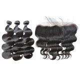 3 Bundle Deals With 13*4 Transparent Frontal Body Wave Virgin Human Hair Natural Black - AdiraExclusive