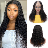 Deep Wave #1B Natural Black U Part Wigs 100% Virgin Human Hair 180% Density - AdiraExclusive