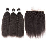 3 Bundle Deals With 13*4 Transparent Frontal Kinky Straight Virgin Human Hair Natural Black - AdiraExclusive