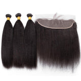 3 Bundle Deals With 13*4 Transparent Frontal Kinky Straight Virgin Human Hair Natural Black - AdiraExclusive