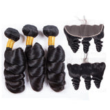 3 Bundle Deals With 13*4 Transparent Frontal Loose Wave Virgin Human Hair Natural Black - AdiraExclusive