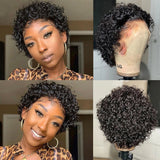 Bob Style Curly Pixie Cut Human Hair Lace Wig  Natural Black #1B - AdiraExclusive