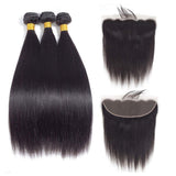 3 Bundle Deals With 13*4 Transparent Frontal Straight Virgin Human Hair Natural Black - AdiraExclusive