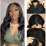 Body Wave #1B Natural Black V Part Wigs 100% Virgin Human Hair 180% Density - AdiraExclusive